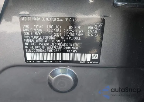 2021 Honda Hr-V 2Wd Ex from USA, damaged, VIN 3CZRU5H52MM703671